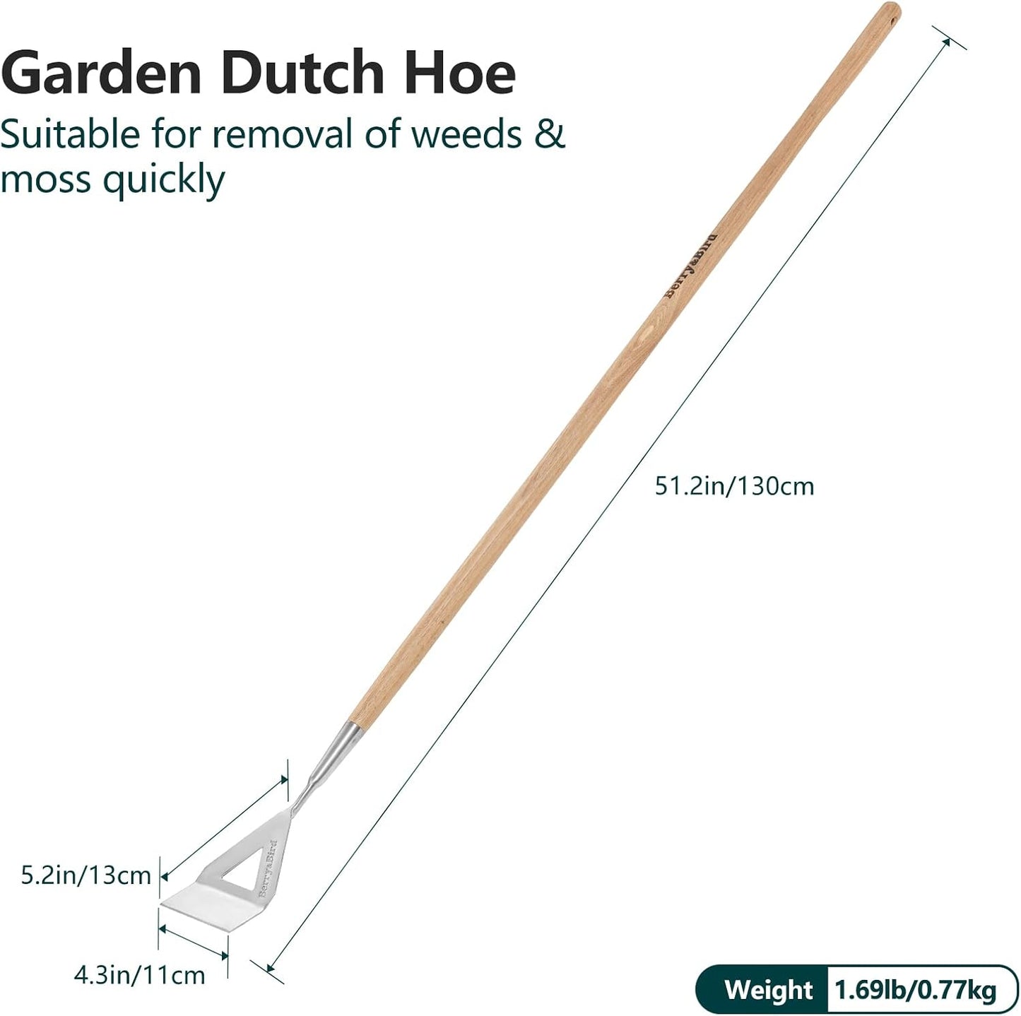 Hula Weeding Hoe, 17.3'' Stainless Steel Stirrup Hoe Wood Grip