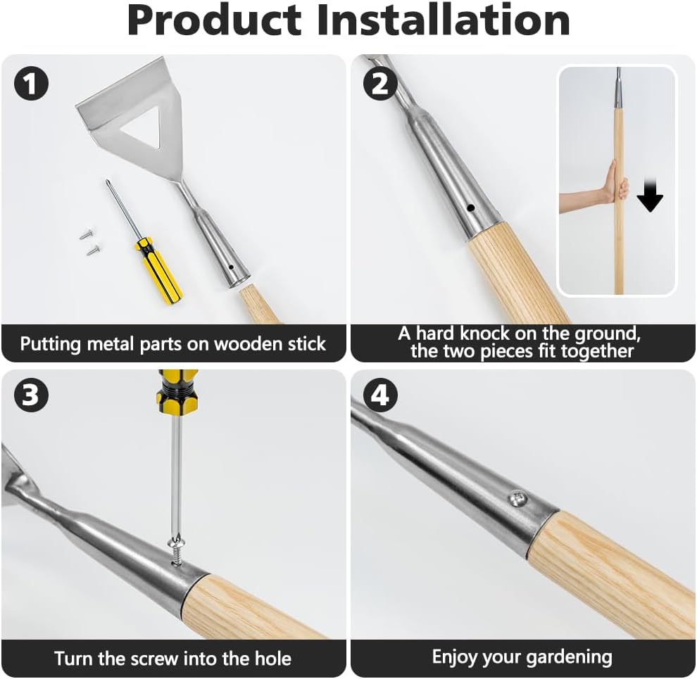 Hula Weeding Hoe, 17.3'' Stainless Steel Stirrup Hoe Wood Grip