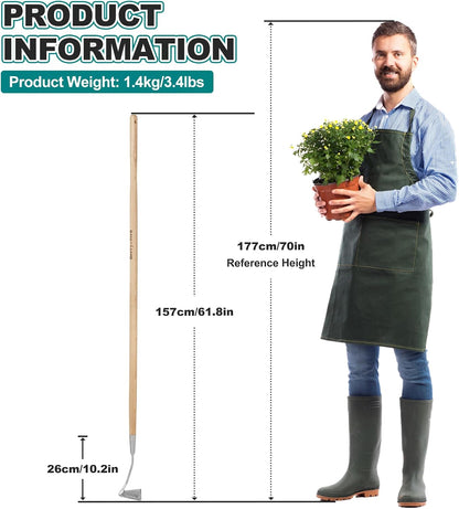 Hula Weeding Hoe, 17.3'' Stainless Steel Stirrup Hoe Wood Grip