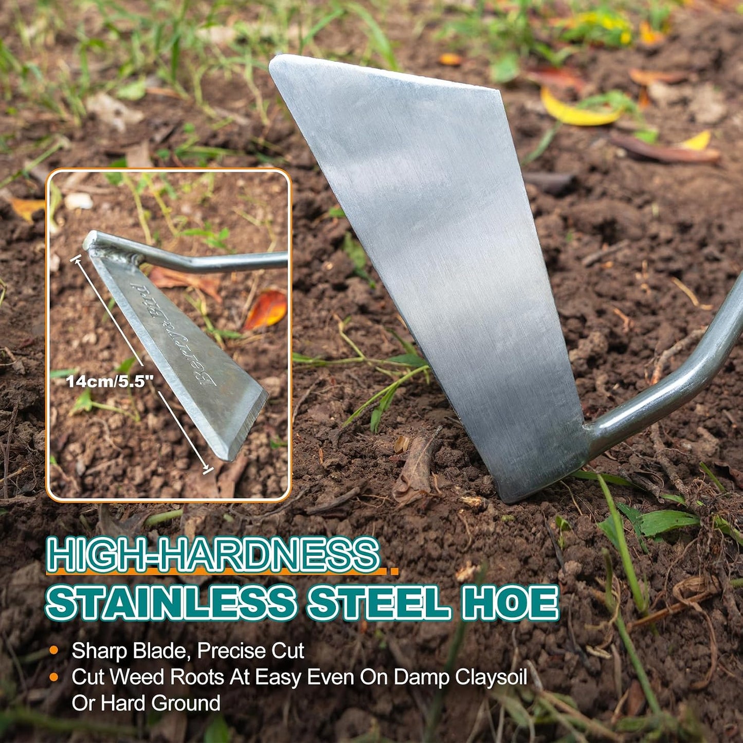 Hula Weeding Hoe, 17.3'' Stainless Steel Stirrup Hoe Wood Grip