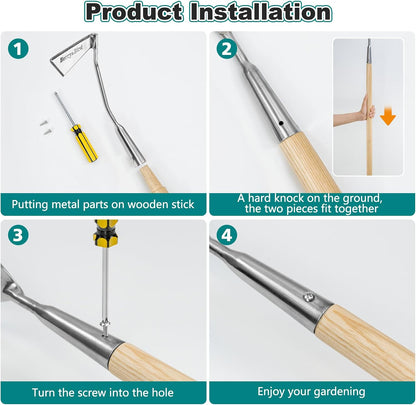 Hula Weeding Hoe, 17.3'' Stainless Steel Stirrup Hoe Wood Grip