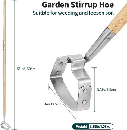 Hula Weeding Hoe, 17.3'' Stainless Steel Stirrup Hoe Wood Grip
