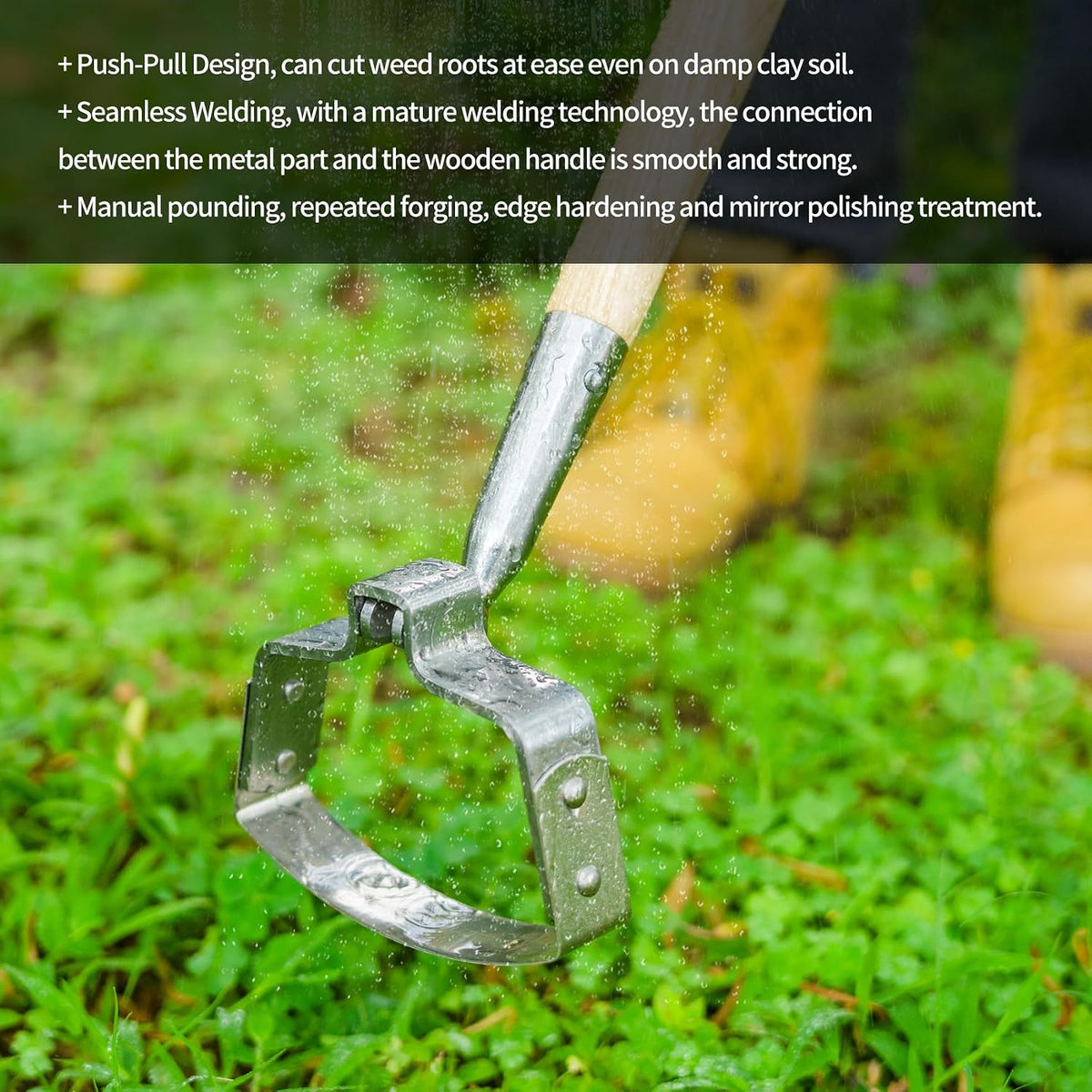 Hula Weeding Hoe, 17.3'' Stainless Steel Stirrup Hoe Wood Grip