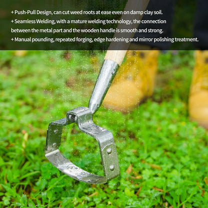 Hula Weeding Hoe, 17.3'' Stainless Steel Stirrup Hoe Wood Grip