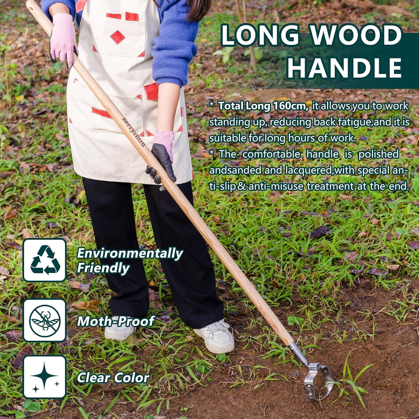 Hula Weeding Hoe, 17.3'' Stainless Steel Stirrup Hoe Wood Grip