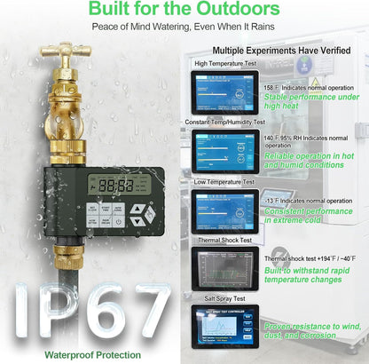 Hose Faucet Water Timer for Outdoor Garden with Brass Inlet, Ortis Programmable Sprinkler Timer with Rain Delay/Manual/Automatic Mode, IP67 Leak-Proof Design for Lawn Yard, 1 Outlet