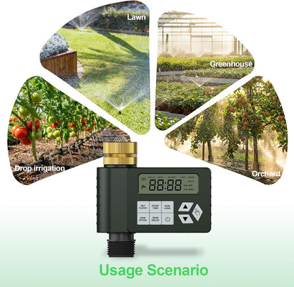 Hose Faucet Water Timer for Outdoor Garden with Brass Inlet, Ortis Programmable Sprinkler Timer with Rain Delay/Manual/Automatic Mode, IP67 Leak-Proof Design for Lawn Yard, 1 Outlet