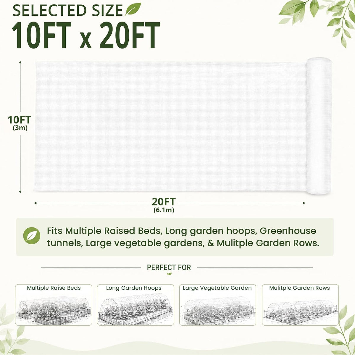 10Ft x 20Ft Garden Netting, Fine Mesh Insect Netting for Plant Protection