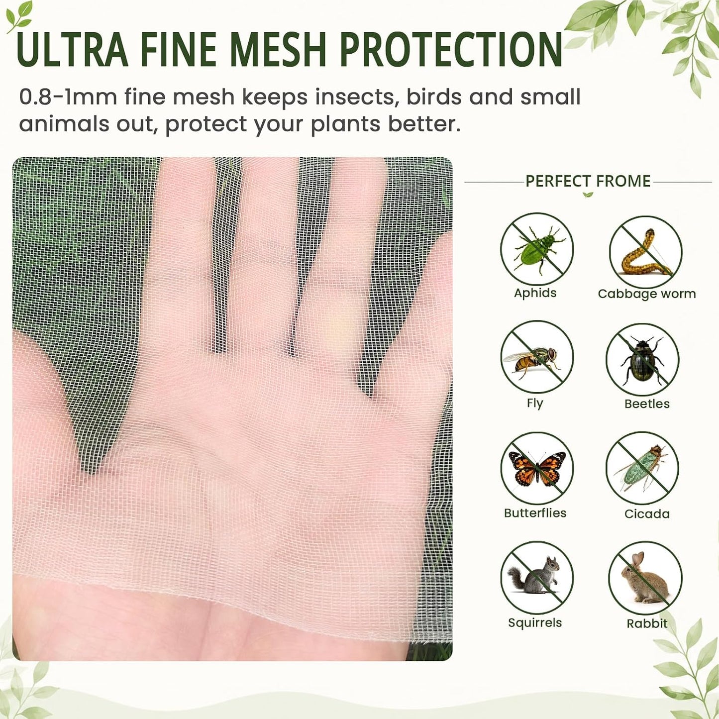 10Ft x 20Ft Garden Netting, Fine Mesh Insect Netting for Plant Protection