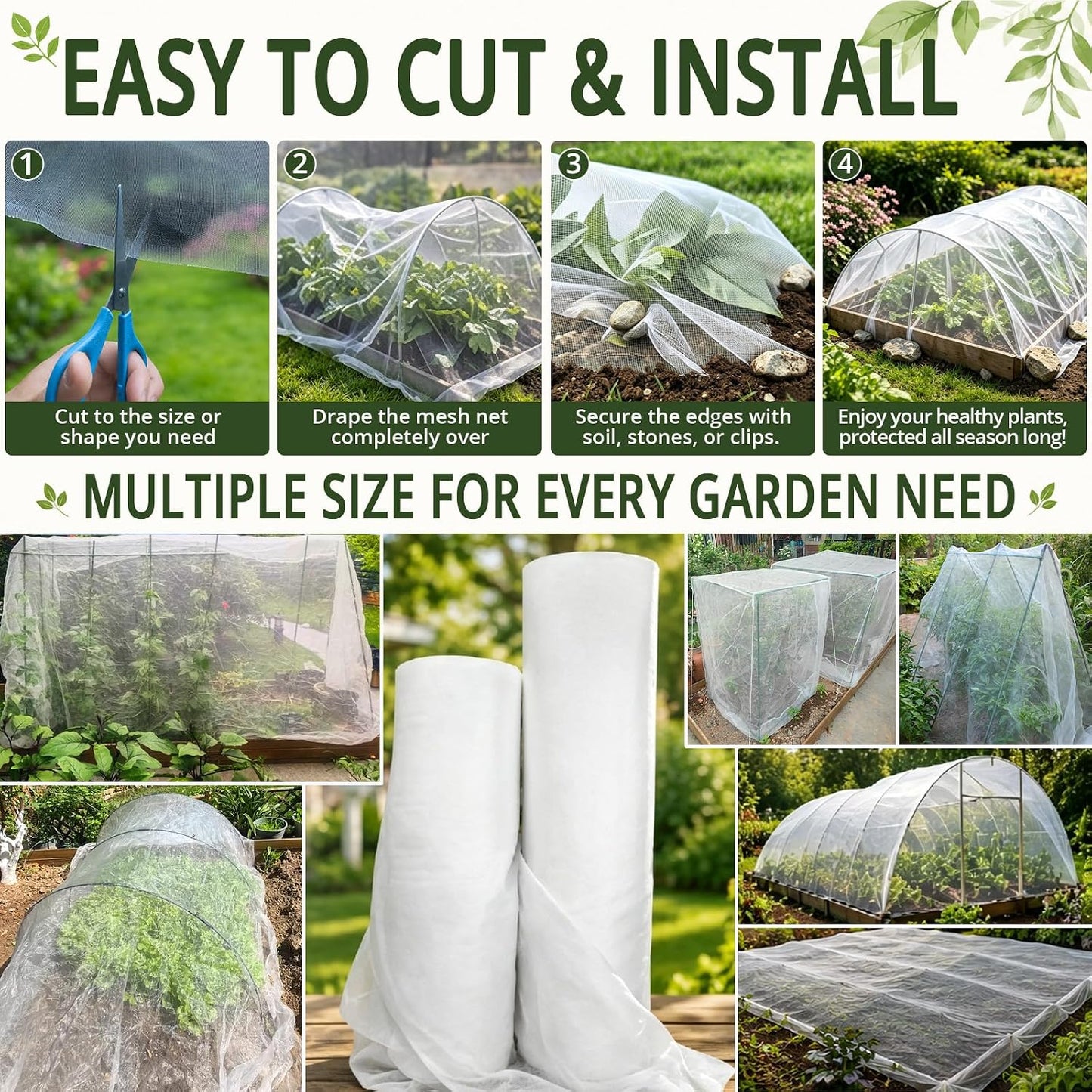 10Ft x 20Ft Garden Netting, Fine Mesh Insect Netting for Plant Protection