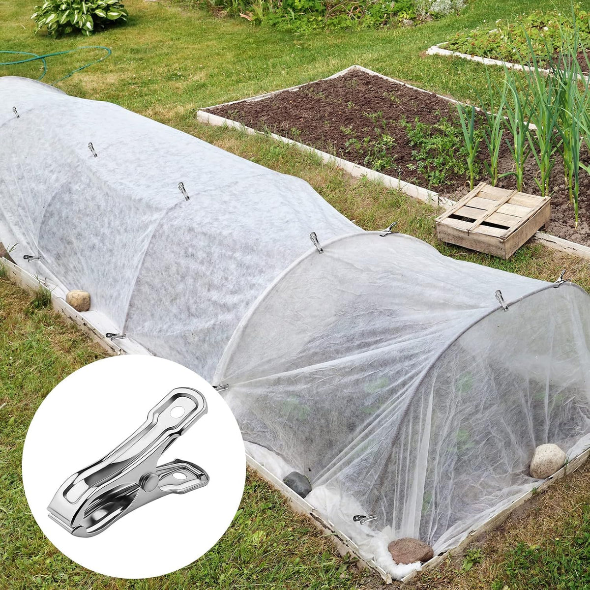 60 Pieces Stainless Steel Garden Clip with Strong Grip Heavy Duty Greenhouse Clips Anti-wind Garden Shed Film Shading Net Rod Clamps for Shade Cloth Plant Cover on Garden Hoops