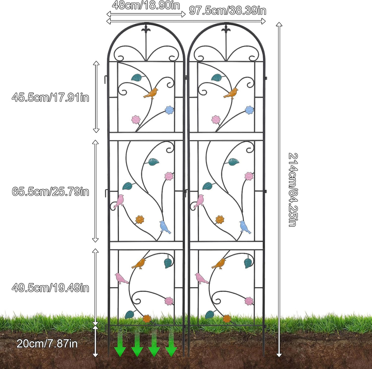 2 Pack 84x19in Garden Trellis Iron Arch for Climbing Plants Outdoor