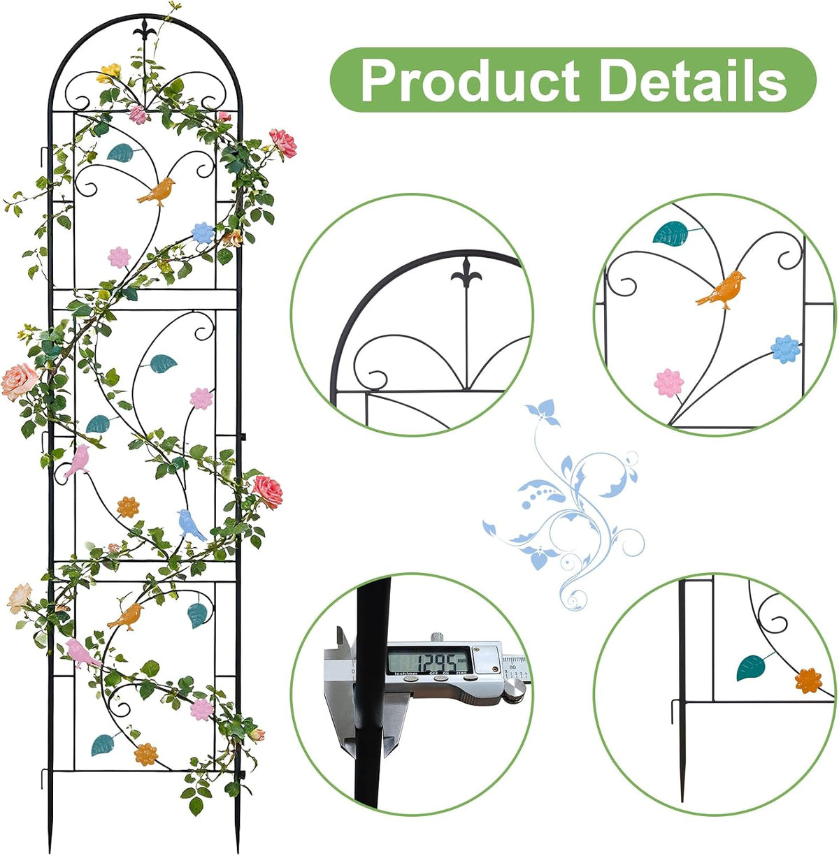 2 Pack 84x19in Garden Trellis Iron Arch for Climbing Plants Outdoor