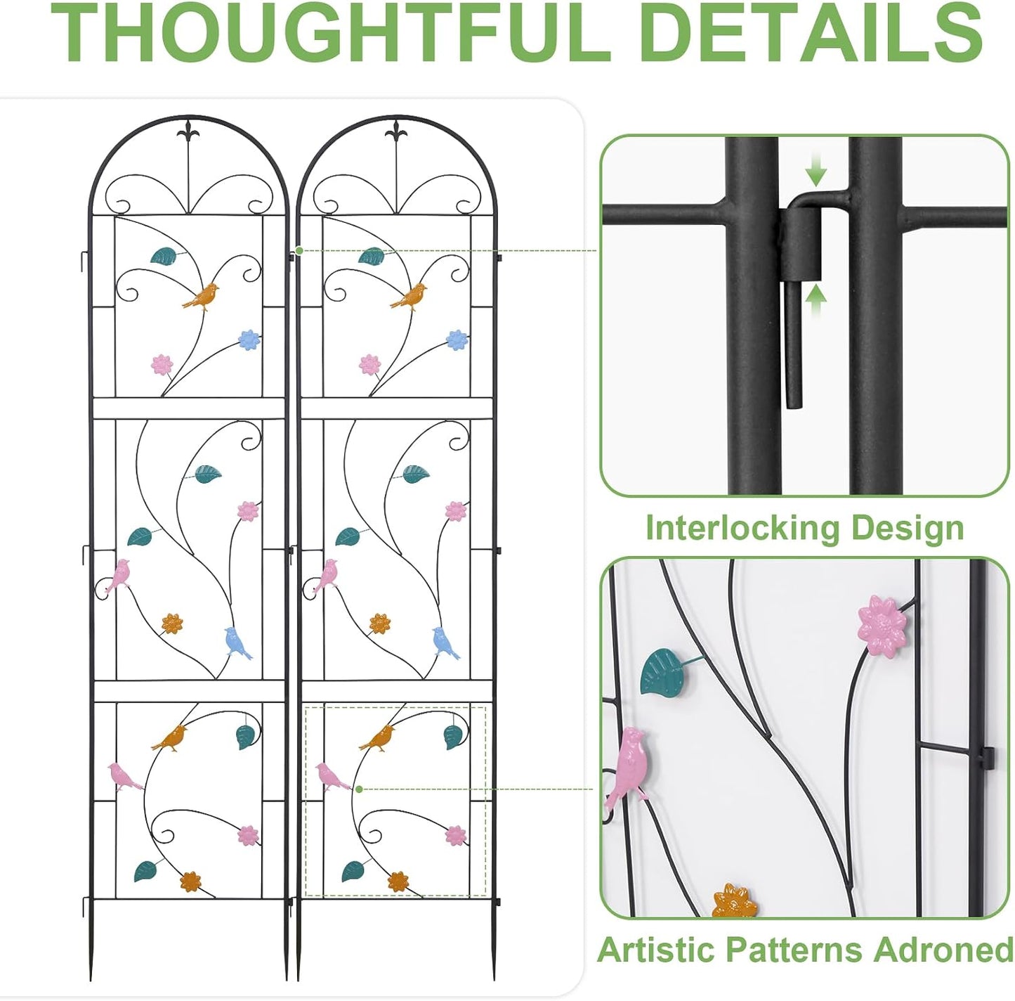 2 Pack 84x19in Garden Trellis Iron Arch for Climbing Plants Outdoor