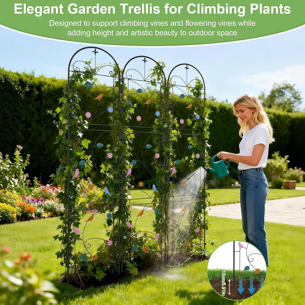 2 Pack 84x19in Garden Trellis Iron Arch for Climbing Plants Outdoor