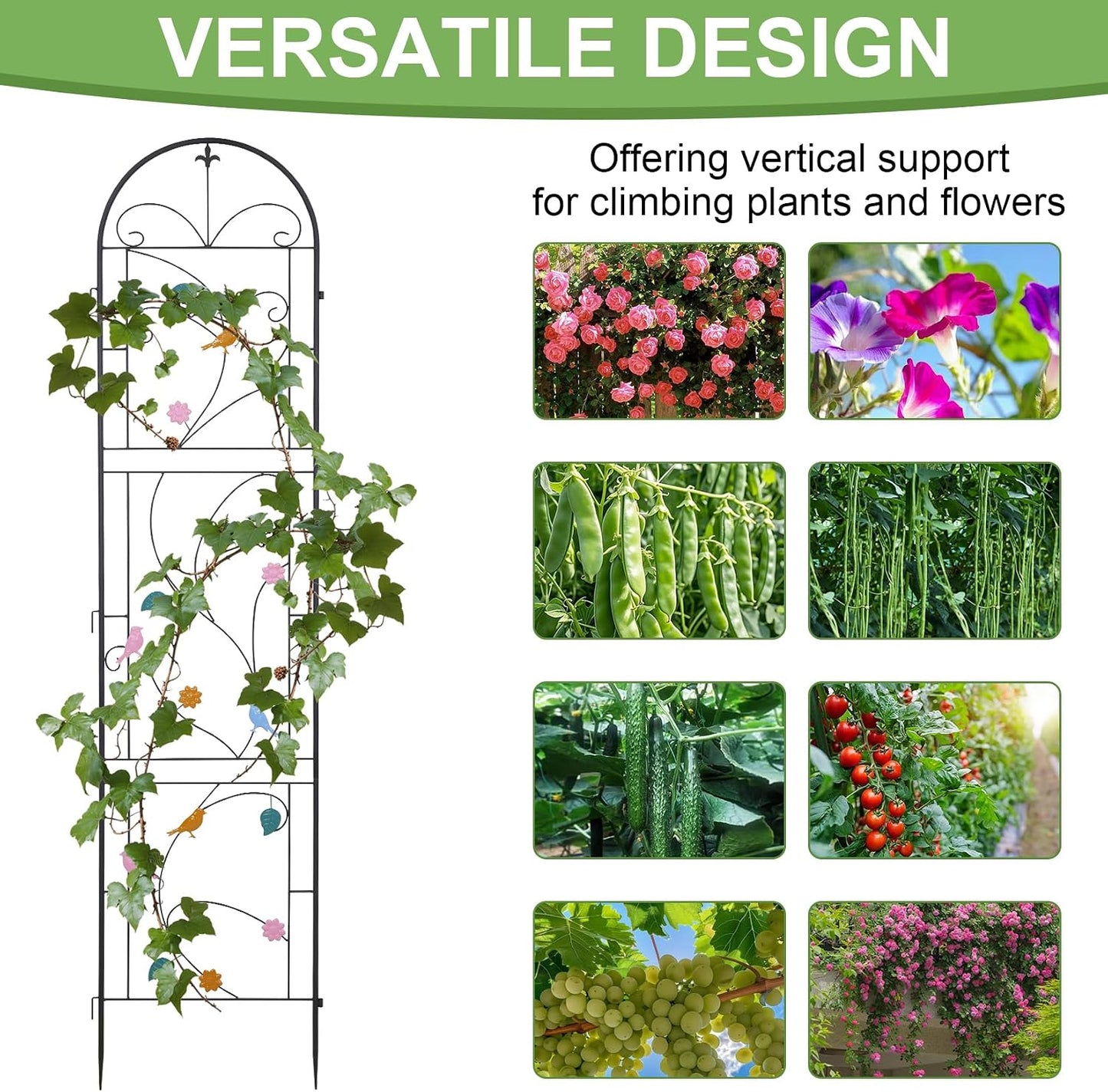 2 Pack 84x19in Garden Trellis Iron Arch for Climbing Plants Outdoor