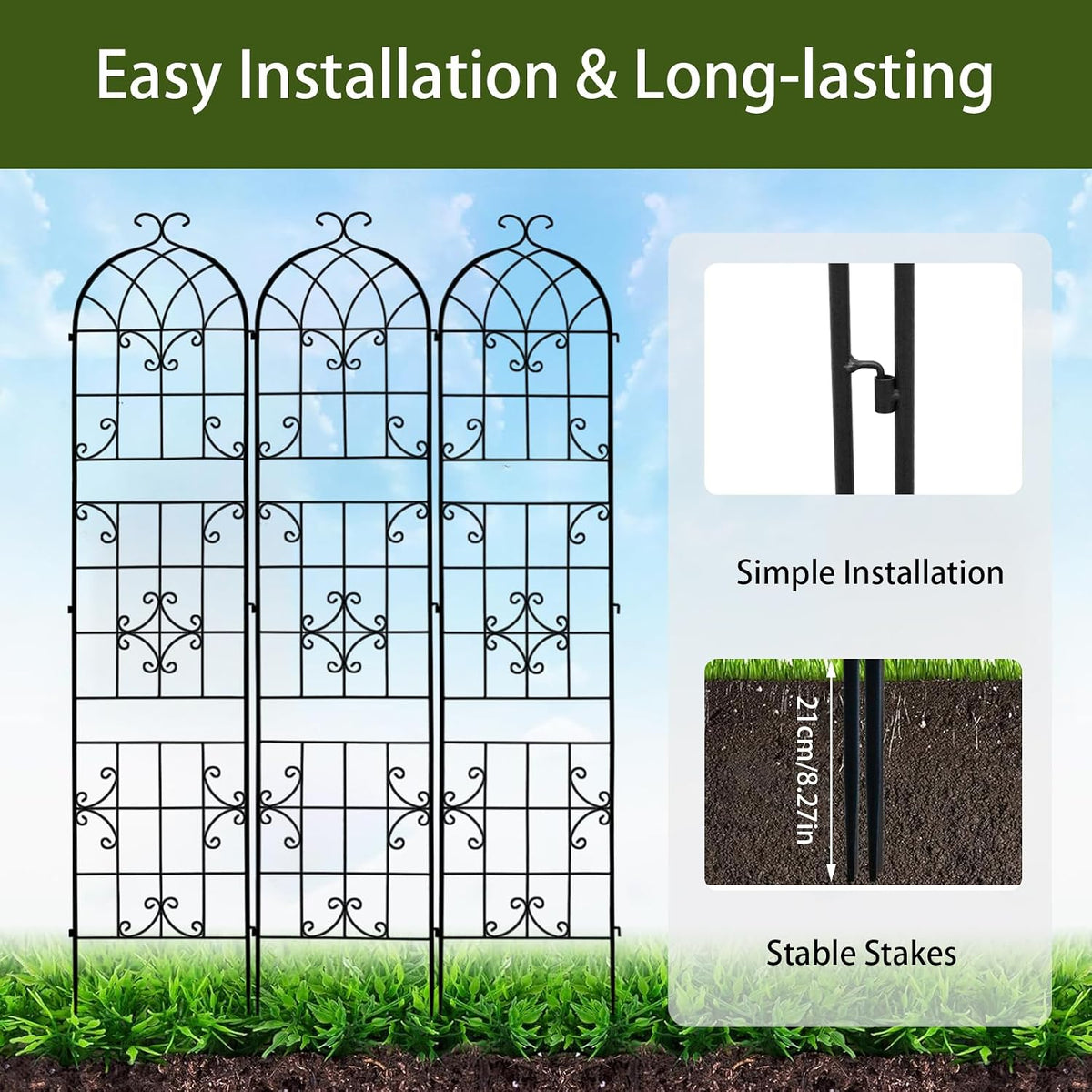 2 Pack 84x19in Garden Trellis Iron Arch for Climbing Plants Outdoor