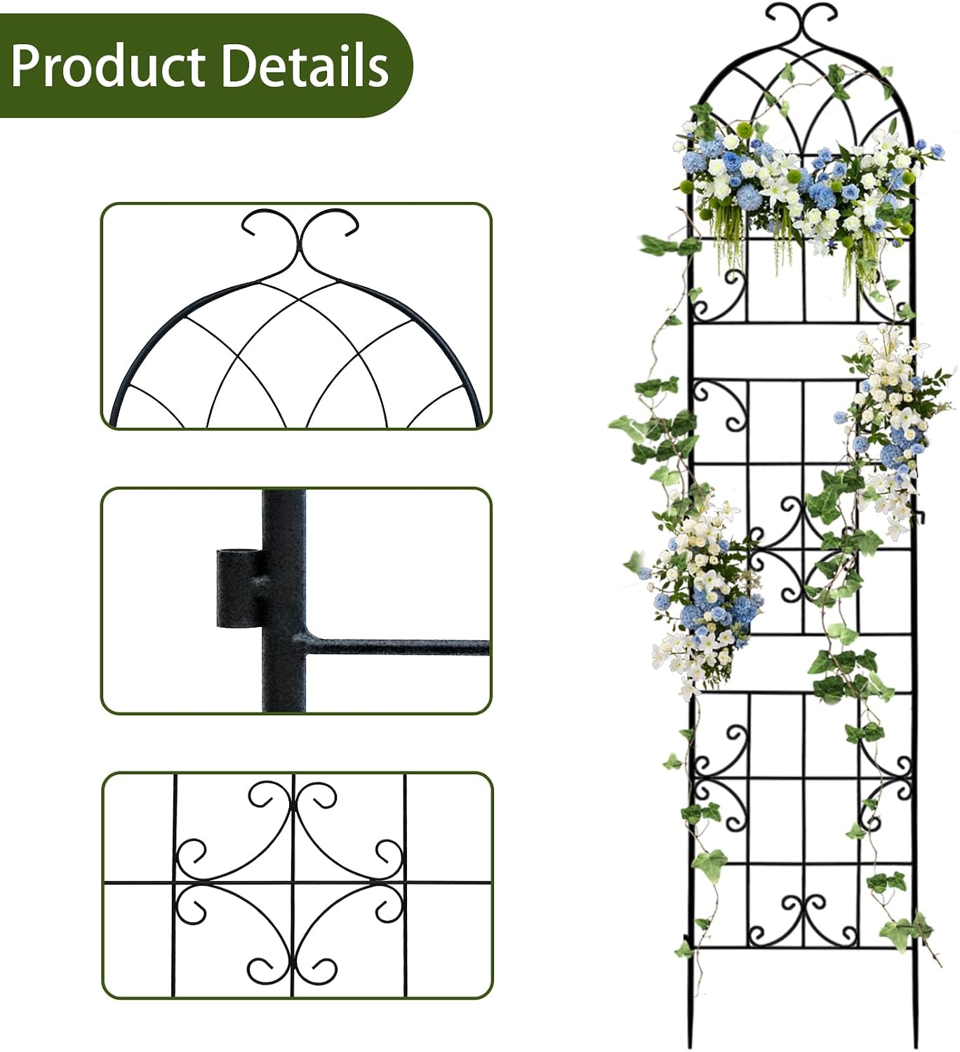 2 Pack 84x19in Garden Trellis Iron Arch for Climbing Plants Outdoor