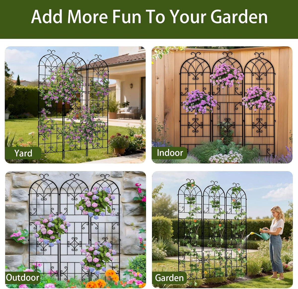 2 Pack 84x19in Garden Trellis Iron Arch for Climbing Plants Outdoor