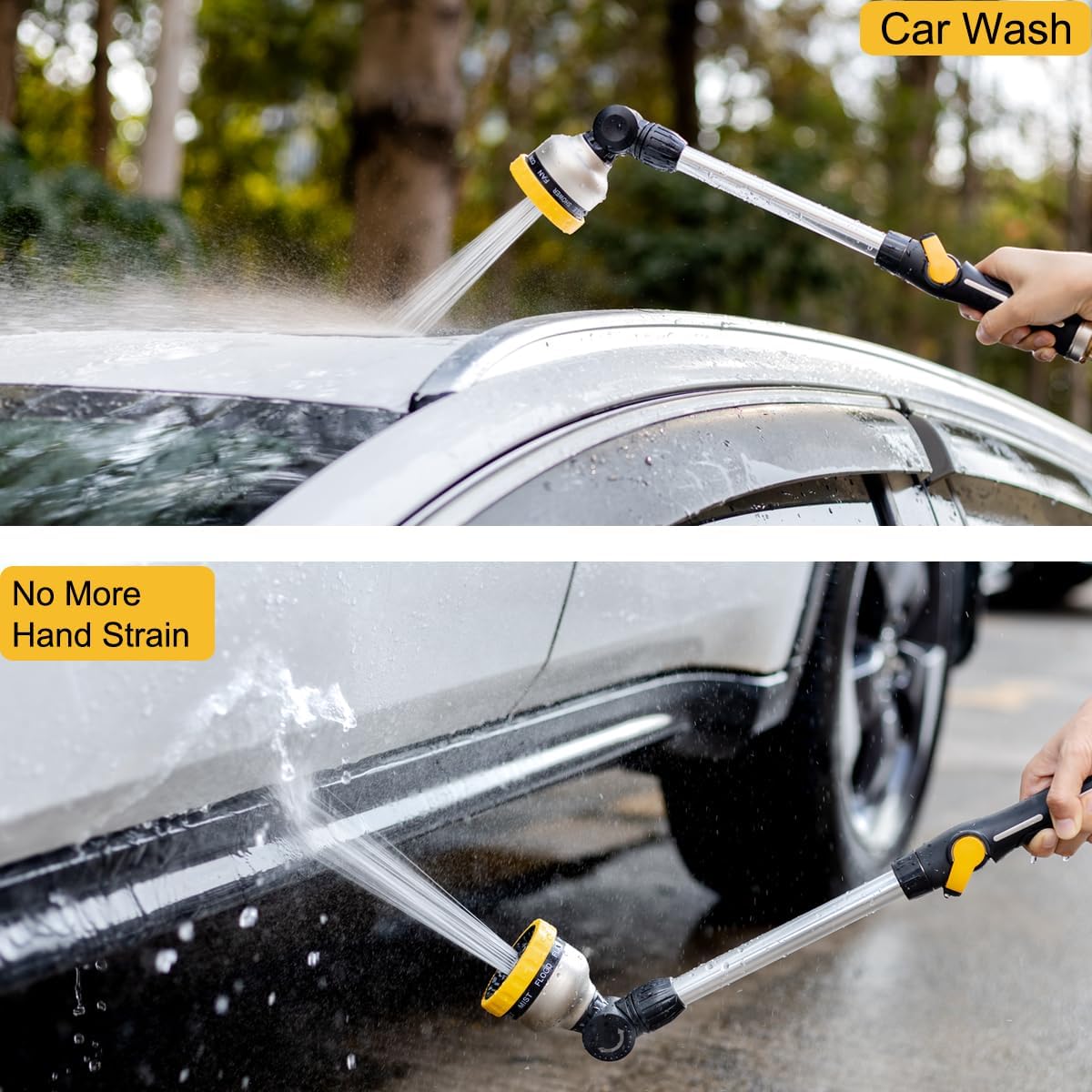 16-Inch Metal Watering Wand, Heavy Duty Garden Hose Wand with 9 Spray Patterns, 180° Rotating Long Hose Nozzle Sprayer Thumb Flow Control, Ideal to Water Hanging Baskets and Shrubs - Yellow