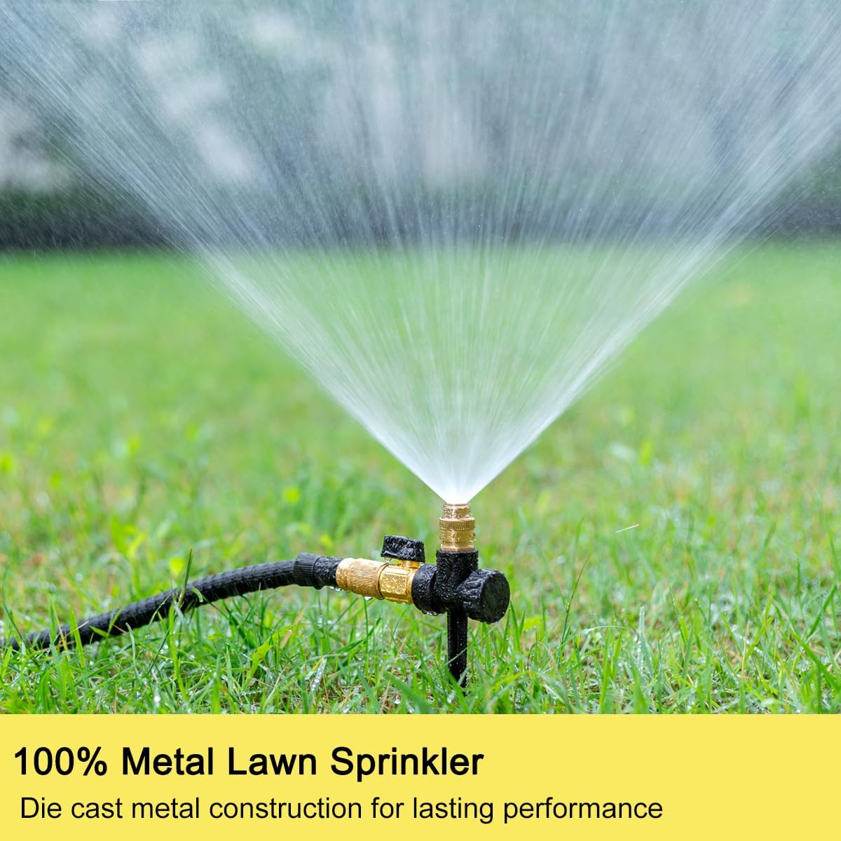 Metal Lawn Sprinkler for Yard, 2 Pack Automatic Garden Water Sprinkler on Spike Base, Adjustable Brass Sprinkler Nozzle 360 Degree Large Area Coverage for Lawn Grass Patio Garden Irrigation