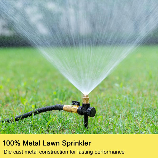 Metal Lawn Sprinkler for Yard, 2 Pack Automatic Garden Water Sprinkler on Spike Base, Adjustable Brass Sprinkler Nozzle 360 Degree Large Area Coverage for Lawn Grass Patio Garden Irrigation