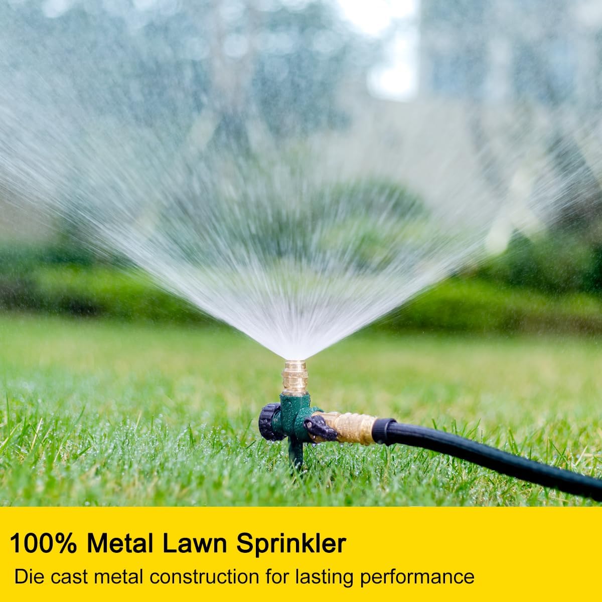 Metal Lawn Sprinkler for Yard, 2 Pack Automatic Garden Water Sprinkler on Spike Base, Adjustable Brass Sprinkler Nozzle 360 Degree Large Area Coverage for Lawn Grass Patio Garden Irrigation