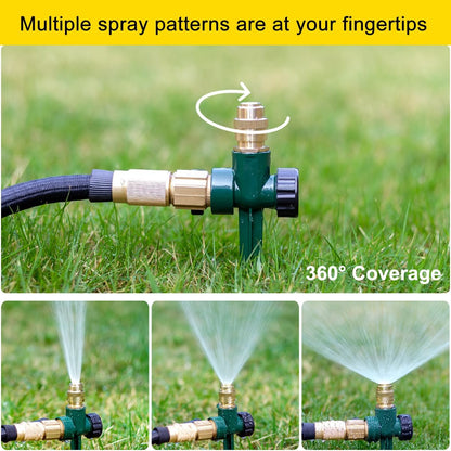 Metal Lawn Sprinkler for Yard, 2 Pack Automatic Garden Water Sprinkler on Spike Base, Adjustable Brass Sprinkler Nozzle 360 Degree Large Area Coverage for Lawn Grass Patio Garden Irrigation