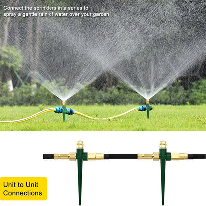 Metal Lawn Sprinkler for Yard, 2 Pack Automatic Garden Water Sprinkler on Spike Base, Adjustable Brass Sprinkler Nozzle 360 Degree Large Area Coverage for Lawn Grass Patio Garden Irrigation
