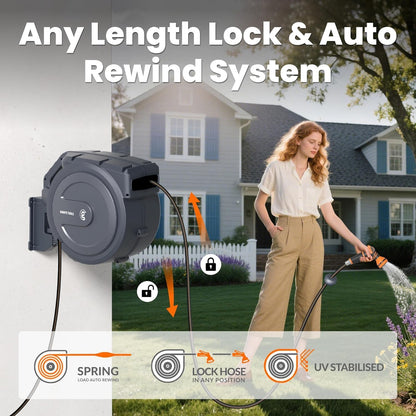 Retractable Garden Hose Reel 1/2"100FT Auto Rewind Wall Mount