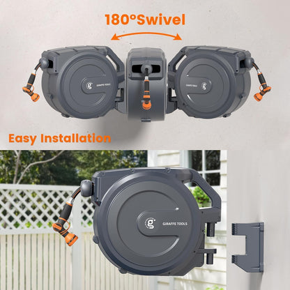 Retractable Garden Hose Reel 1/2"100FT Auto Rewind Wall Mount