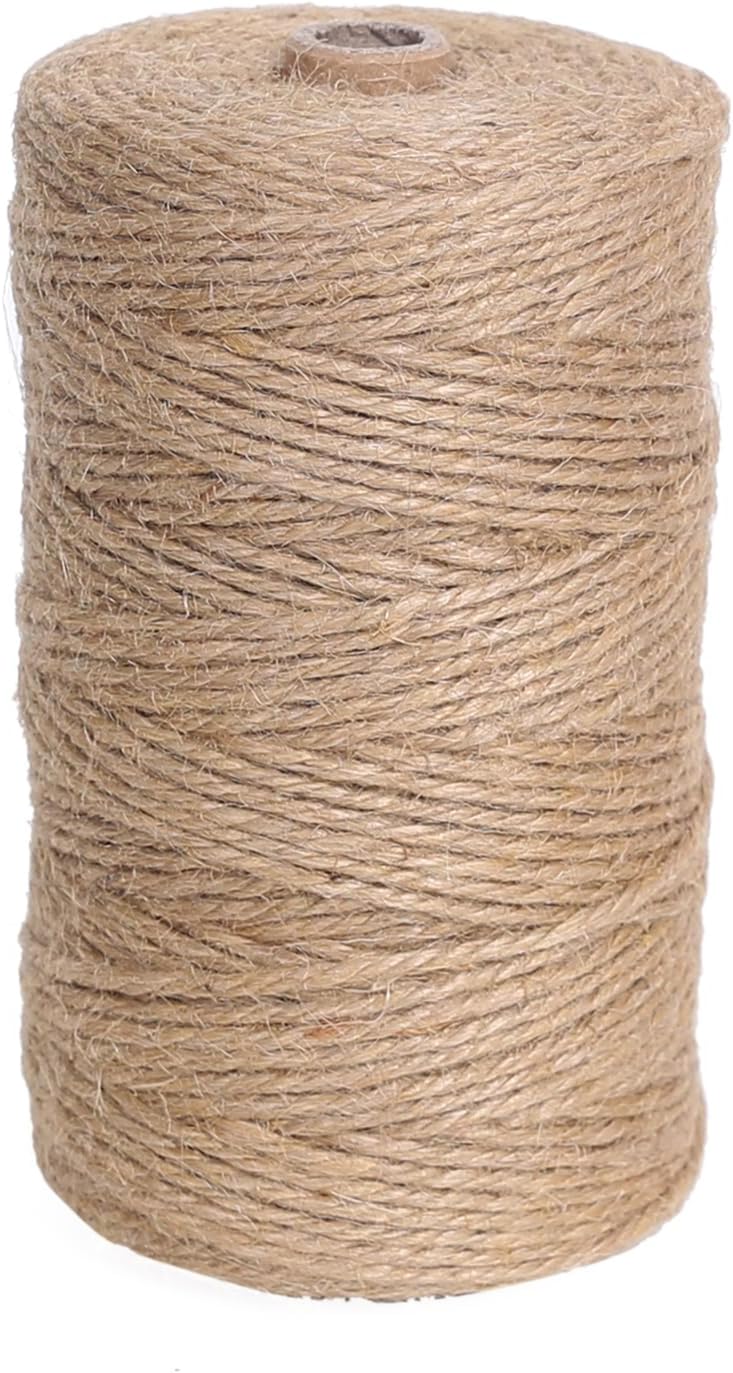 Natural Jute Twine 328ft 3mm,3Ply Twisted Thick Twine Rope Strong Jute String Roll for Crafts Gift Wrapping Gardening Home Decor Bundling Cat Scratching Post