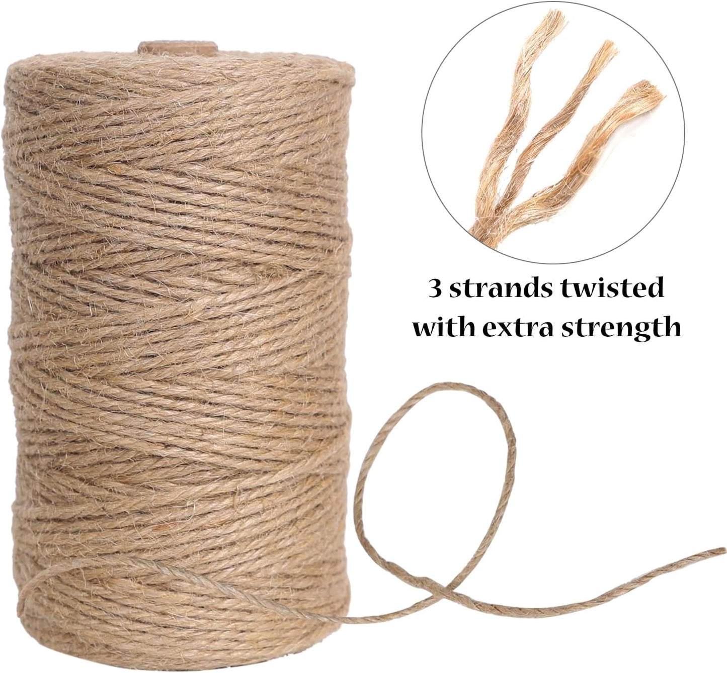 Natural Jute Twine 328ft 3mm,3Ply Twisted Thick Twine Rope Strong Jute String Roll for Crafts Gift Wrapping Gardening Home Decor Bundling Cat Scratching Post