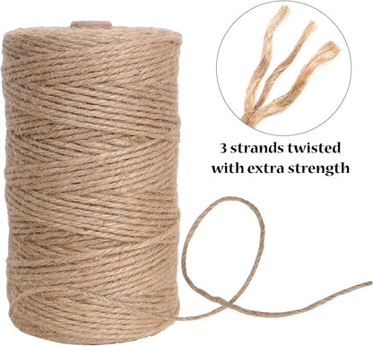 Natural Jute Twine 328ft 3mm,3Ply Twisted Thick Twine Rope Strong Jute String Roll for Crafts Gift Wrapping Gardening Home Decor Bundling Cat Scratching Post