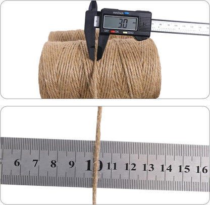 Natural Jute Twine 328ft 3mm,3Ply Twisted Thick Twine Rope Strong Jute String Roll for Crafts Gift Wrapping Gardening Home Decor Bundling Cat Scratching Post