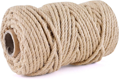 Natural Jute Twine 328ft 3mm,3Ply Twisted Thick Twine Rope Strong Jute String Roll for Crafts Gift Wrapping Gardening Home Decor Bundling Cat Scratching Post