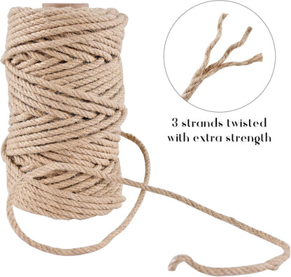 Natural Jute Twine 328ft 3mm,3Ply Twisted Thick Twine Rope Strong Jute String Roll for Crafts Gift Wrapping Gardening Home Decor Bundling Cat Scratching Post