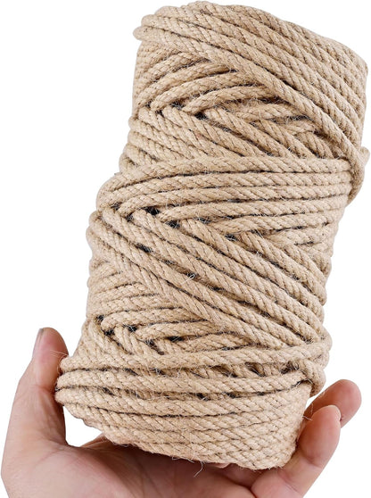Natural Jute Twine 328ft 3mm,3Ply Twisted Thick Twine Rope Strong Jute String Roll for Crafts Gift Wrapping Gardening Home Decor Bundling Cat Scratching Post