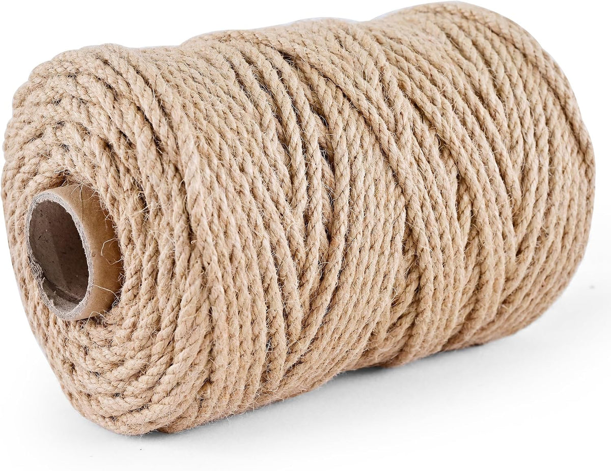 Natural Jute Twine 328ft 3mm,3Ply Twisted Thick Twine Rope Strong Jute String Roll for Crafts Gift Wrapping Gardening Home Decor Bundling Cat Scratching Post