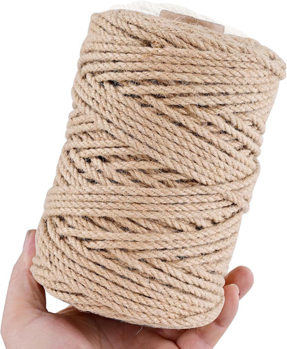 Natural Jute Twine 328ft 3mm,3Ply Twisted Thick Twine Rope Strong Jute String Roll for Crafts Gift Wrapping Gardening Home Decor Bundling Cat Scratching Post