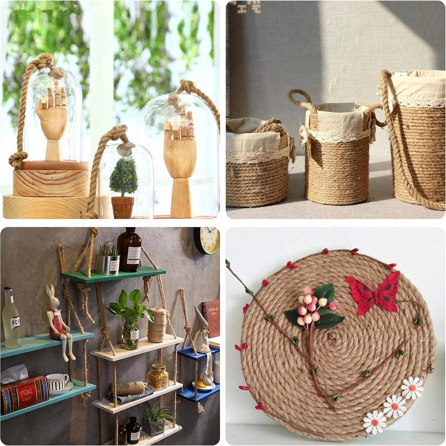 Natural Jute Twine 328ft 3mm,3Ply Twisted Thick Twine Rope Strong Jute String Roll for Crafts Gift Wrapping Gardening Home Decor Bundling Cat Scratching Post