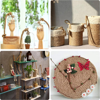 Natural Jute Twine 328ft 3mm,3Ply Twisted Thick Twine Rope Strong Jute String Roll for Crafts Gift Wrapping Gardening Home Decor Bundling Cat Scratching Post