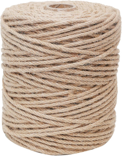 Natural Jute Twine 328ft 3mm,3Ply Twisted Thick Twine Rope Strong Jute String Roll for Crafts Gift Wrapping Gardening Home Decor Bundling Cat Scratching Post