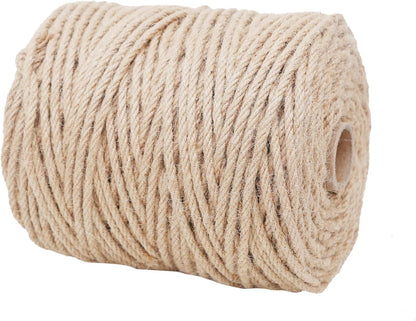 Natural Jute Twine 328ft 3mm,3Ply Twisted Thick Twine Rope Strong Jute String Roll for Crafts Gift Wrapping Gardening Home Decor Bundling Cat Scratching Post