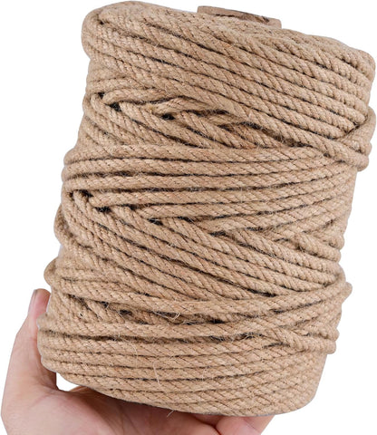 Natural Jute Twine 328ft 3mm,3Ply Twisted Thick Twine Rope Strong Jute String Roll for Crafts Gift Wrapping Gardening Home Decor Bundling Cat Scratching Post