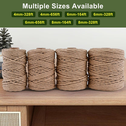 Natural Jute Twine 328ft 3mm,3Ply Twisted Thick Twine Rope Strong Jute String Roll for Crafts Gift Wrapping Gardening Home Decor Bundling Cat Scratching Post