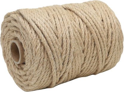 Natural Jute Twine 328ft 3mm,3Ply Twisted Thick Twine Rope Strong Jute String Roll for Crafts Gift Wrapping Gardening Home Decor Bundling Cat Scratching Post