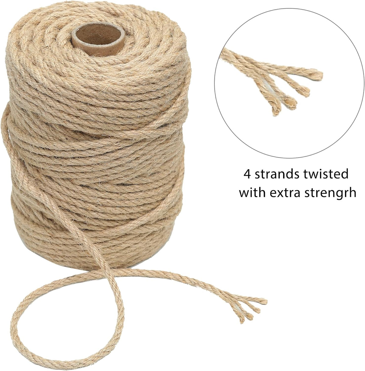 Natural Jute Twine 328ft 3mm,3Ply Twisted Thick Twine Rope Strong Jute String Roll for Crafts Gift Wrapping Gardening Home Decor Bundling Cat Scratching Post