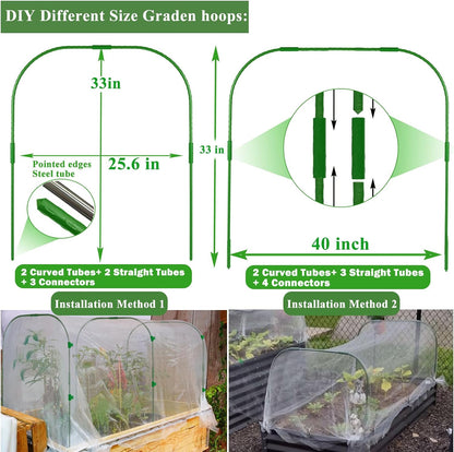 Garden Mesh Netting Kit, Plant Covers 10x30Ft Ultra Fine Mesh Netting & 6Pcs Garden Hoops &18 Clip, Garden Netting Kit for Raised Beds Plants Pest Barrier Greenhouse Row Cover Animal Protection Net