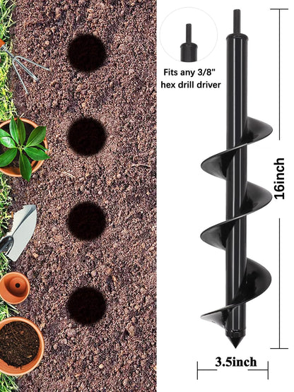 Auger Drill Bit for Planting - 1.6" x 16.5" Plant Auger for Cordless Drill - Bulb Planter Tool for Bulbs Planting&Holes Digging - 3/8" Hex Drive Drill